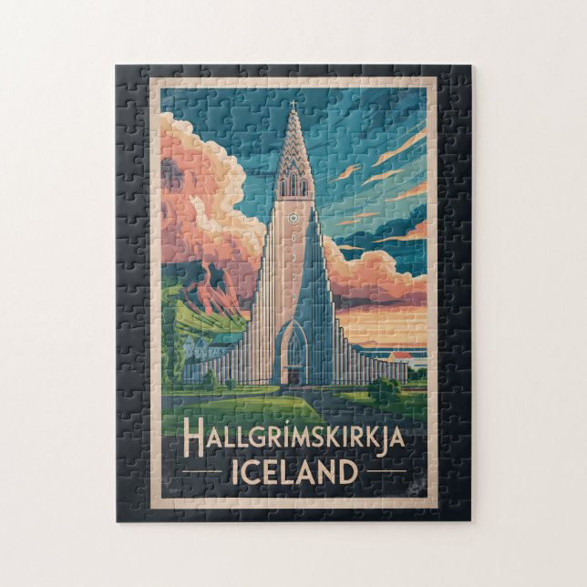 Iceland Hallgrimskirkja Illustration Travel Art Jigsaw Puzzle (Vertical)