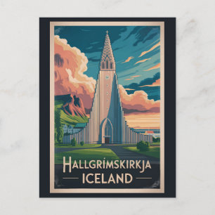 Iceland Hallgrimskirkja Illustration Travel Art Postcard