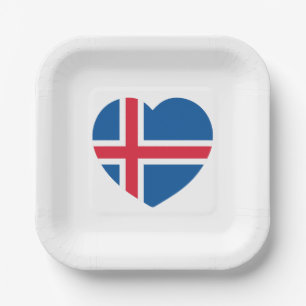 Iceland Heart Flag Paper Plate