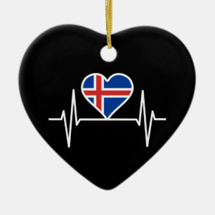 Iceland - Iceland Flag Heartbeat Ceramic Tree Decoration