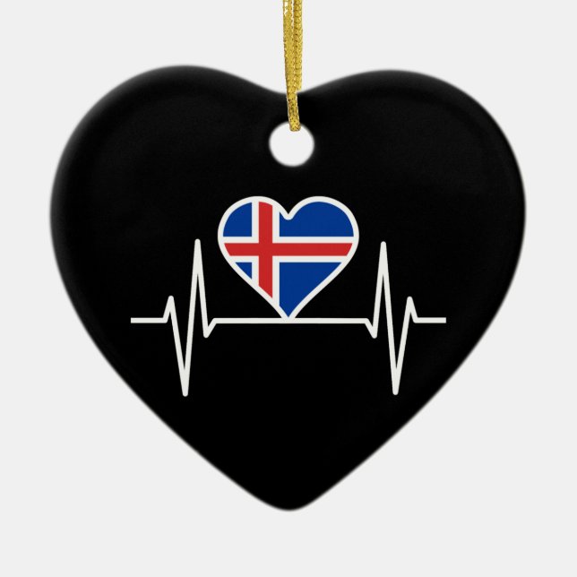 Iceland - Iceland Flag Heartbeat Ceramic Tree Decoration (Front)