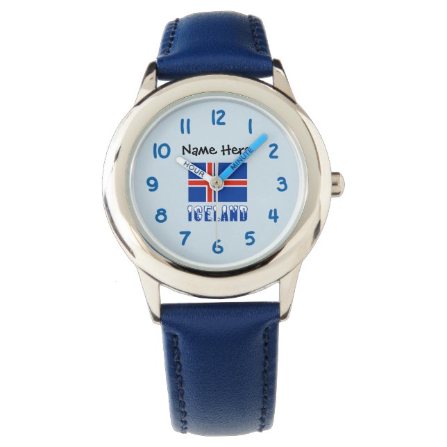Iceland Icelandic Flag Black Personalisation  Watch (Front)