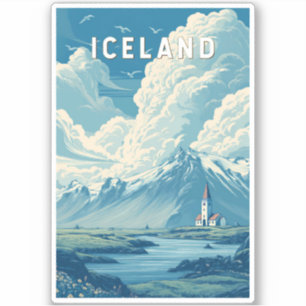 Iceland Illustration Travel Art Vintage