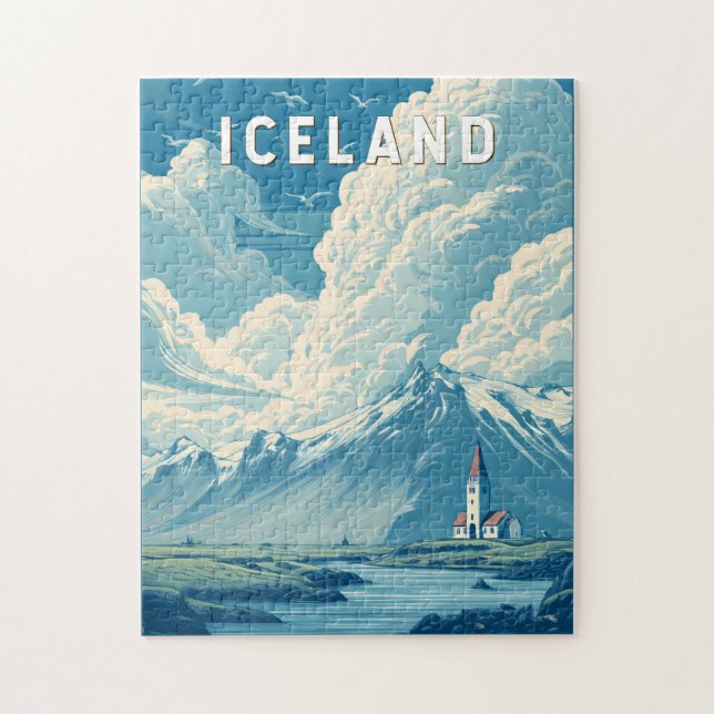 Iceland Illustration Travel Art Vintage Jigsaw Puzzle (Vertical)