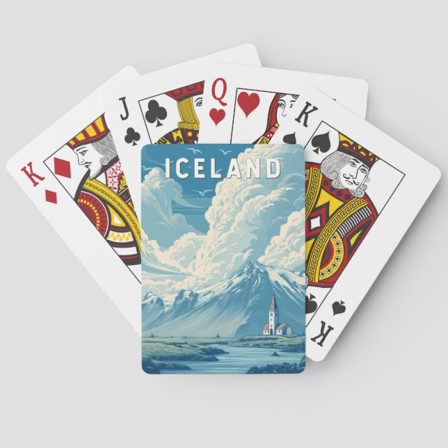 Iceland Illustration Travel Art Vintage Playing Cards (Back)