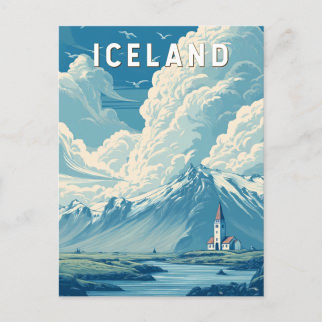 Iceland Illustration Travel Art Vintage Postcard (Front)