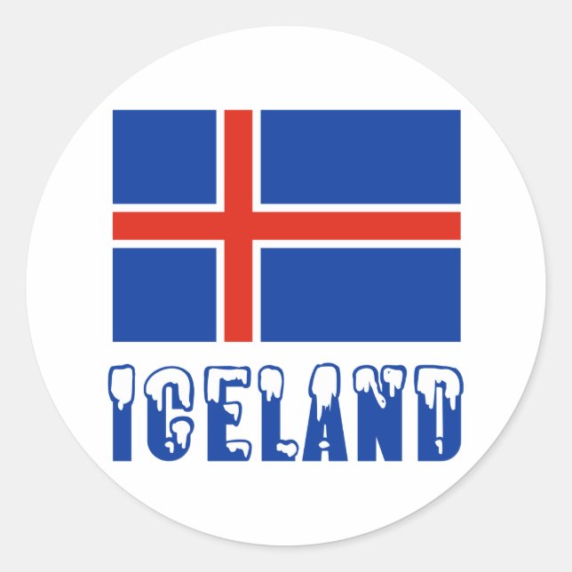 Iceland in Snow Capped Letters and Icelandic Flag Classic Round Sticker (Front)
