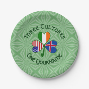 Iceland Ireland USA Shamrock Flag Personalised  Paper Plate