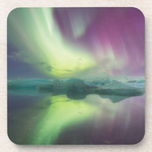 Iceland, Jokulsarlon. Aurora Lights Reflect Coaster