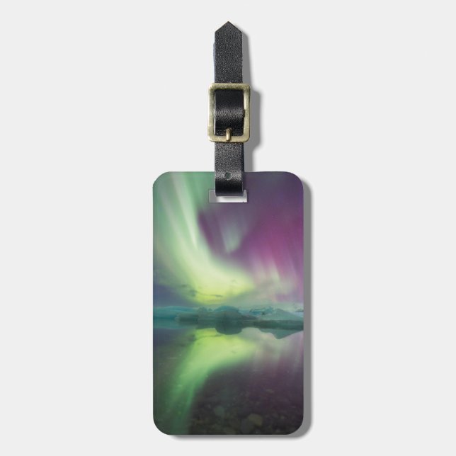 Iceland, Jokulsarlon. Aurora Lights Reflect Luggage Tag (Front Vertical)