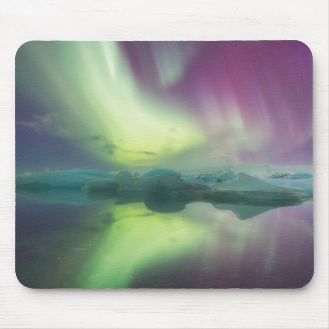 Iceland, Jokulsarlon. Aurora Lights Reflect Mouse Pad (Front)