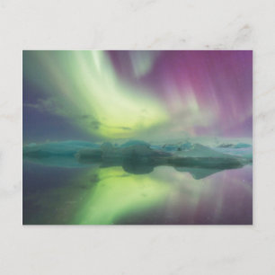 Iceland, Jokulsarlon. Aurora Lights Reflect Postcard