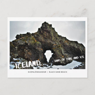 Iceland, land of ice & fire, lava rock, black sand postcard
