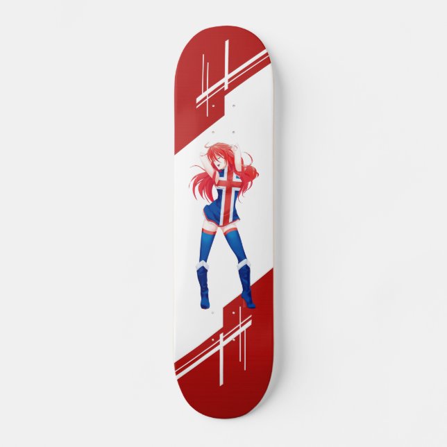 Iceland Manga Anime girl dressed in Flag Icelandic Skateboard (Front)
