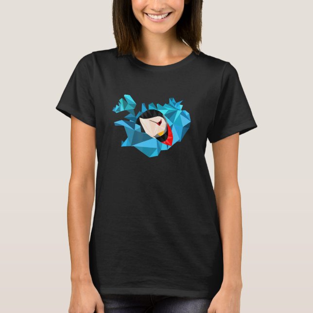 Iceland Map And Puffin Geometric Polygon Style T-Shirt (Front)