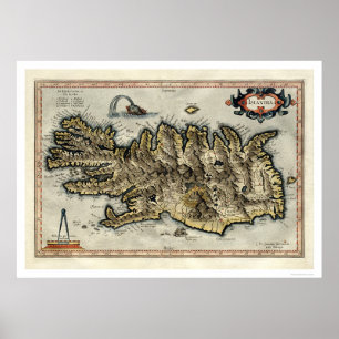 Iceland Map by Mercator Map 1595 Poster