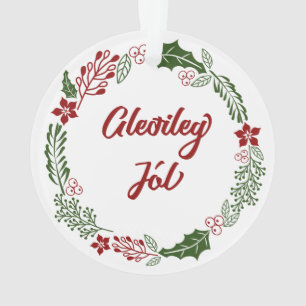 Iceland Merry Christmas Wreath, Gleðileg jól Ornament