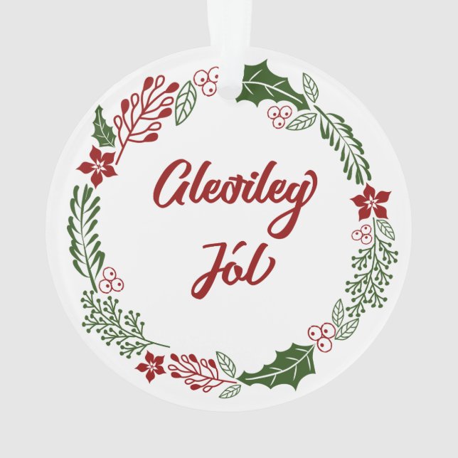 Iceland Merry Christmas Wreath, Gleðileg jól Ornament (Back)