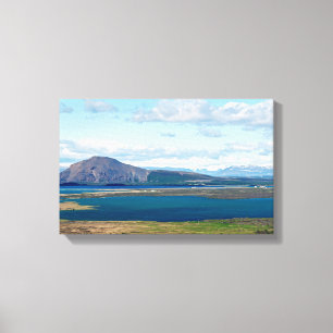 Iceland morning seascape with farms in a fjord canvas print