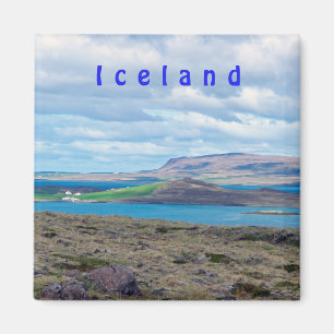 Iceland morning seascape with farms in a fjord magnet