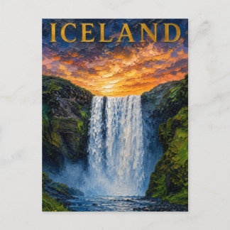 Iceland: Mystic Glow Waterfall Art Souvenir Postcard