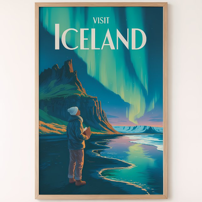Iceland Northern Lights Illustration Travel Art Vi Poster (Creator Uploaded)