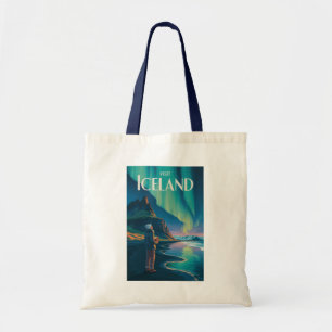 Iceland Northern Lights Illustration Travel Art Vi Tote Bag