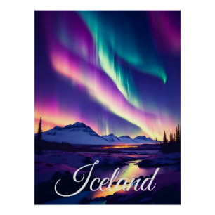 Iceland Northern Lights Travel Poster