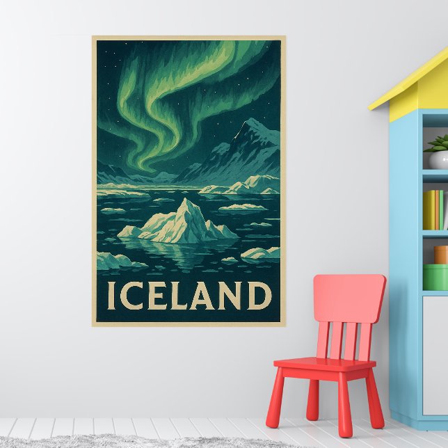 Iceland Northern Lights – Vintage Arctic Landscape Poster (Nursery 1)