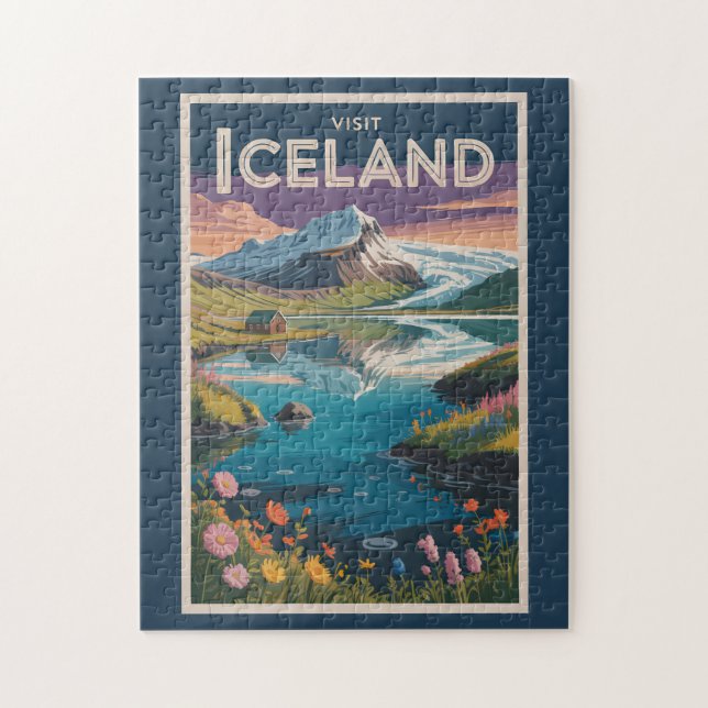 Iceland Painterly Illustration Travel Art Vintage Jigsaw Puzzle (Vertical)