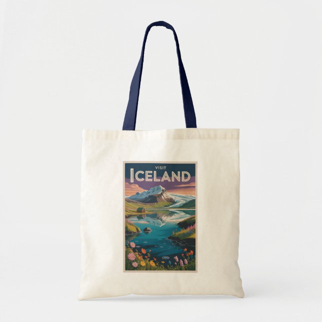 Iceland Painterly Illustration Travel Art Vintage Tote Bag (Front)