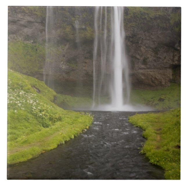 Iceland. People on trail behind Seljalandsfoss Tile (Front)