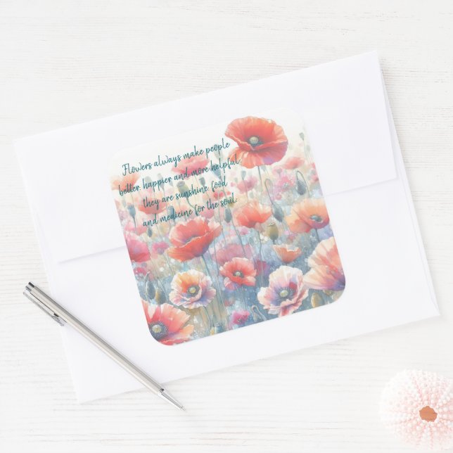 Iceland Poppies & Quote  Square Sticker (Envelope)
