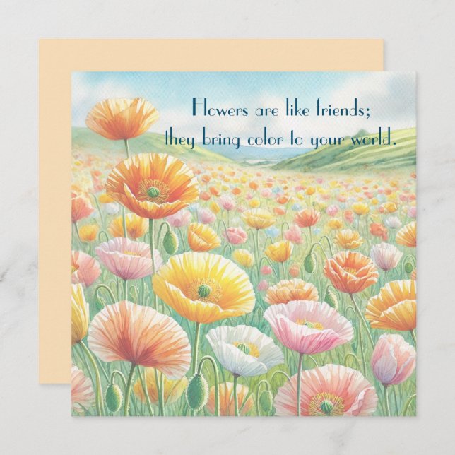 Iceland Poppy Field & Quote	 Card (Front/Back)
