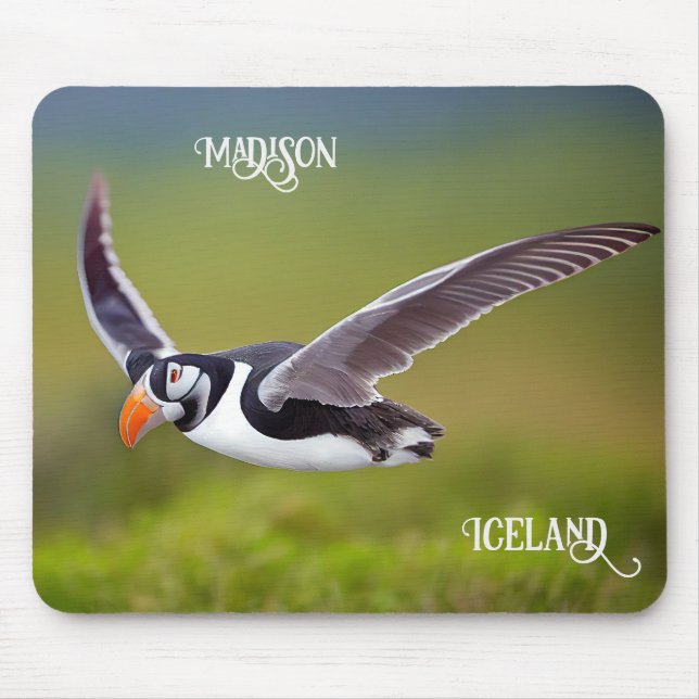 Iceland Puffin Custom Name Mouse Pad (Front)