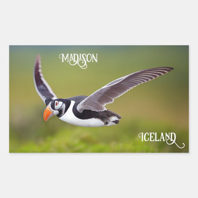 Iceland Puffin Custom Name Rectangular Sticker (Front)