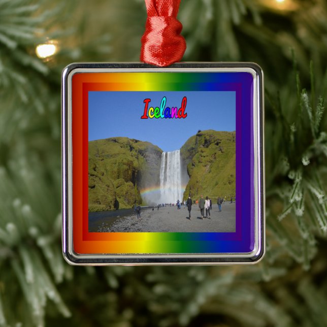 Iceland Rainbow Waterfall  Metal Tree Decoration (Tree)