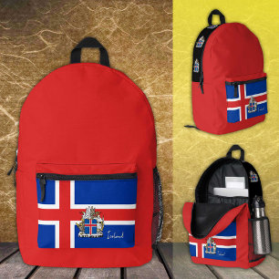 Iceland, Red backpack, Icelandic Flag / patriotic Printed Backpack