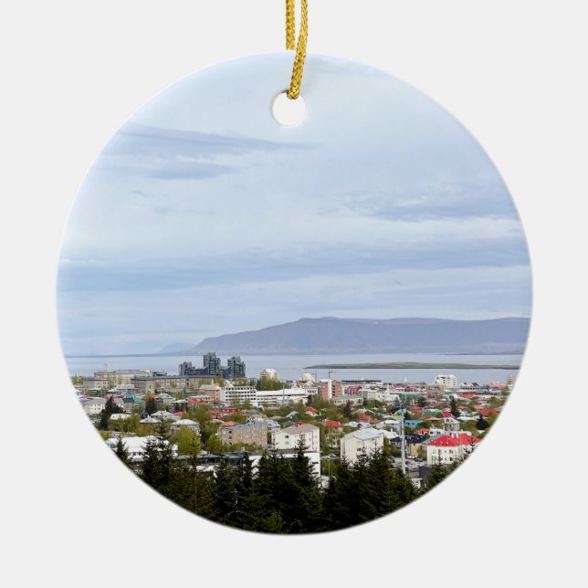 Iceland Reykjavik Cityscape Esja Photo Ceramic Tree Decoration (Front)