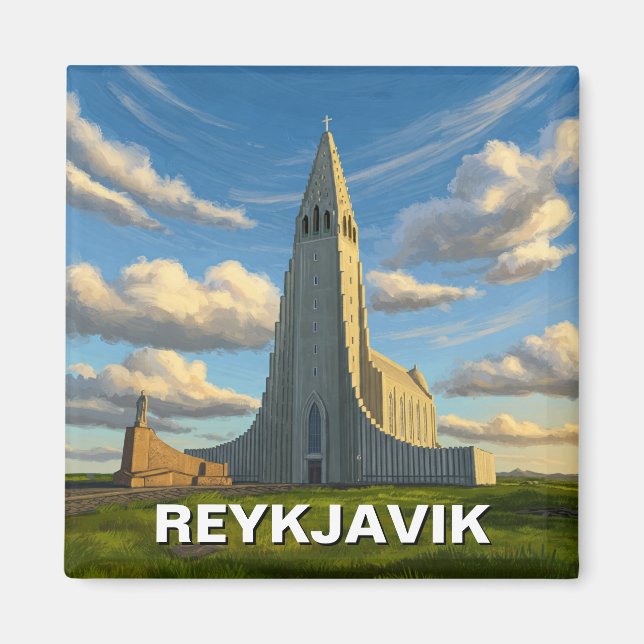 Iceland Reykyavik Church of Hallgrimur Travel Magnet (Front)