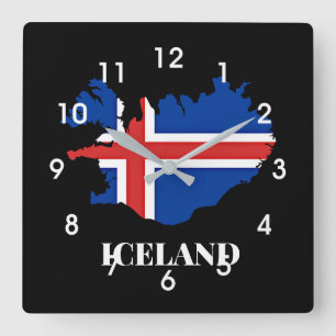 Iceland Silhouette, flag, Square Wall Clock
