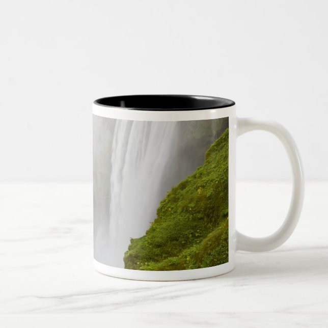 Iceland. Skogarfoss Waterfall plunges over a Two-Tone Coffee Mug (Right)