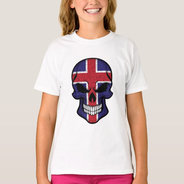 Iceland Smiling Skull Flag T-Shirt (Front)