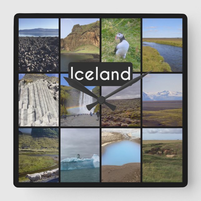 Iceland Summer Landscape Collage Square Wall Clock (Front)