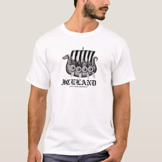 Iceland t-shirt with vikings in drekar pen ink art