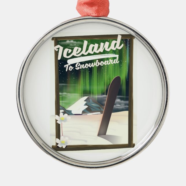 Iceland to Snowboard Metal Tree Decoration (Front)