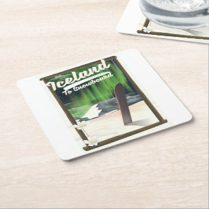 Iceland to Snowboard Square Paper Coaster