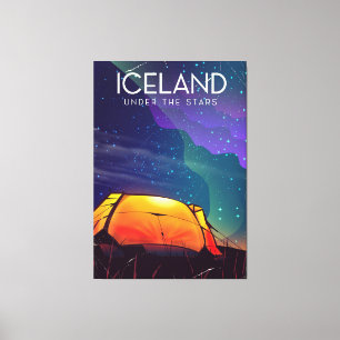 Iceland 'under the stars' vintage travel poster canvas print