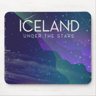 Iceland 'under the stars' vintage travel poster mouse pad