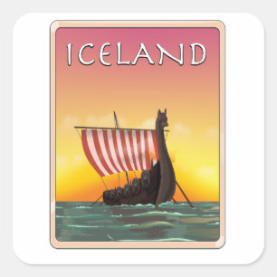 Iceland Viking Travel poster Square Sticker